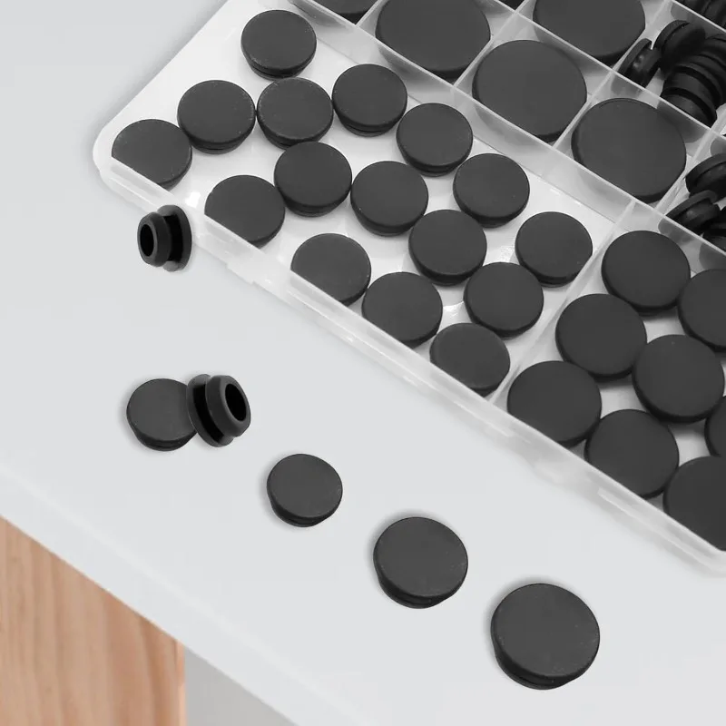 125Pcs Black Rubber Plug Round Hole Silicone Rubber Distribution Box Cabinet Hole Plug Cable Seal for Car Wiring Furniture
