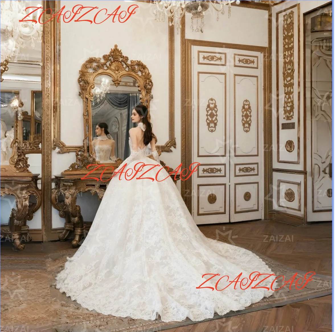 Customized Exquisite Shining Beading Wedding Dresses Strapless Long Sleeve Vestido De Novia Lace Embroidery Made Bridal Gown
