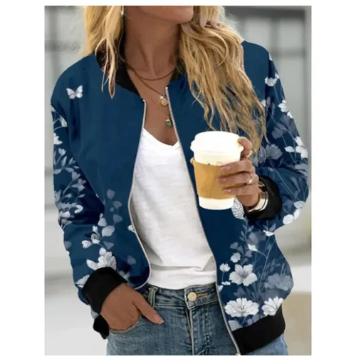 Imagen 2 del producto Otoño Invierno mujer de manga larga cremallera chaqueta estampada abrigo nueva moda elegante Casual chaqueta deportiva ropa de mujer
