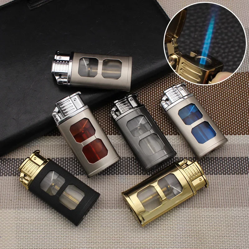 

New Transparent Gas Window Jet Flame Lighter Windproof Refillable Metal Butane Lighter for Outdoor Camping, Hiking, BBQ