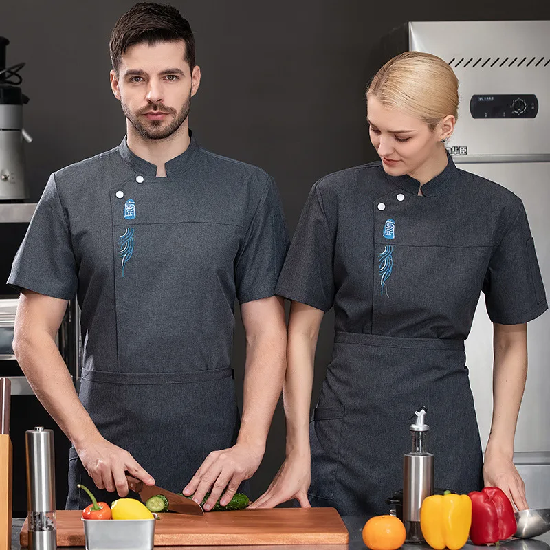 Hotel Restaurant Kitchen Work Uniform Short Sleeve Chef Jacket Bakery Pastry Chef Summer White Kitchen Coat