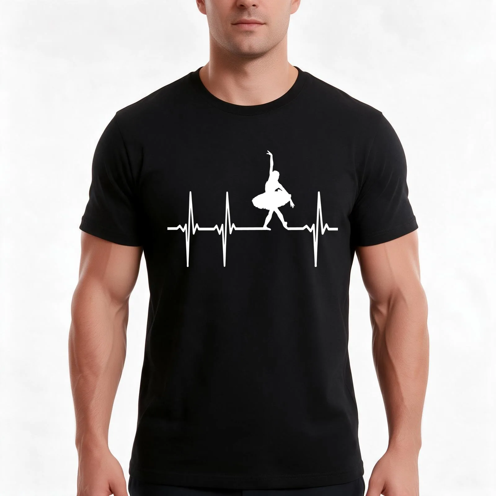 Ballet Heartbeat T-Shirt, Summer Casual Cotton Tee, Oversized Streetwear Tops, Vintage Graphic Print, Loose Fit Short Sleeve