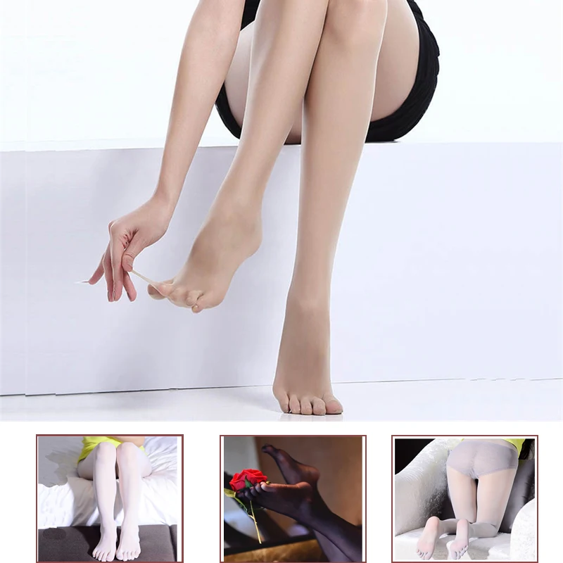 Sexy ultra-sottile senza soluzione di continuità con apertura sul cavallo Cinque dita dei piedi Collant da donna Crotchless Calze trasparenti in nylon elastico bianco nero