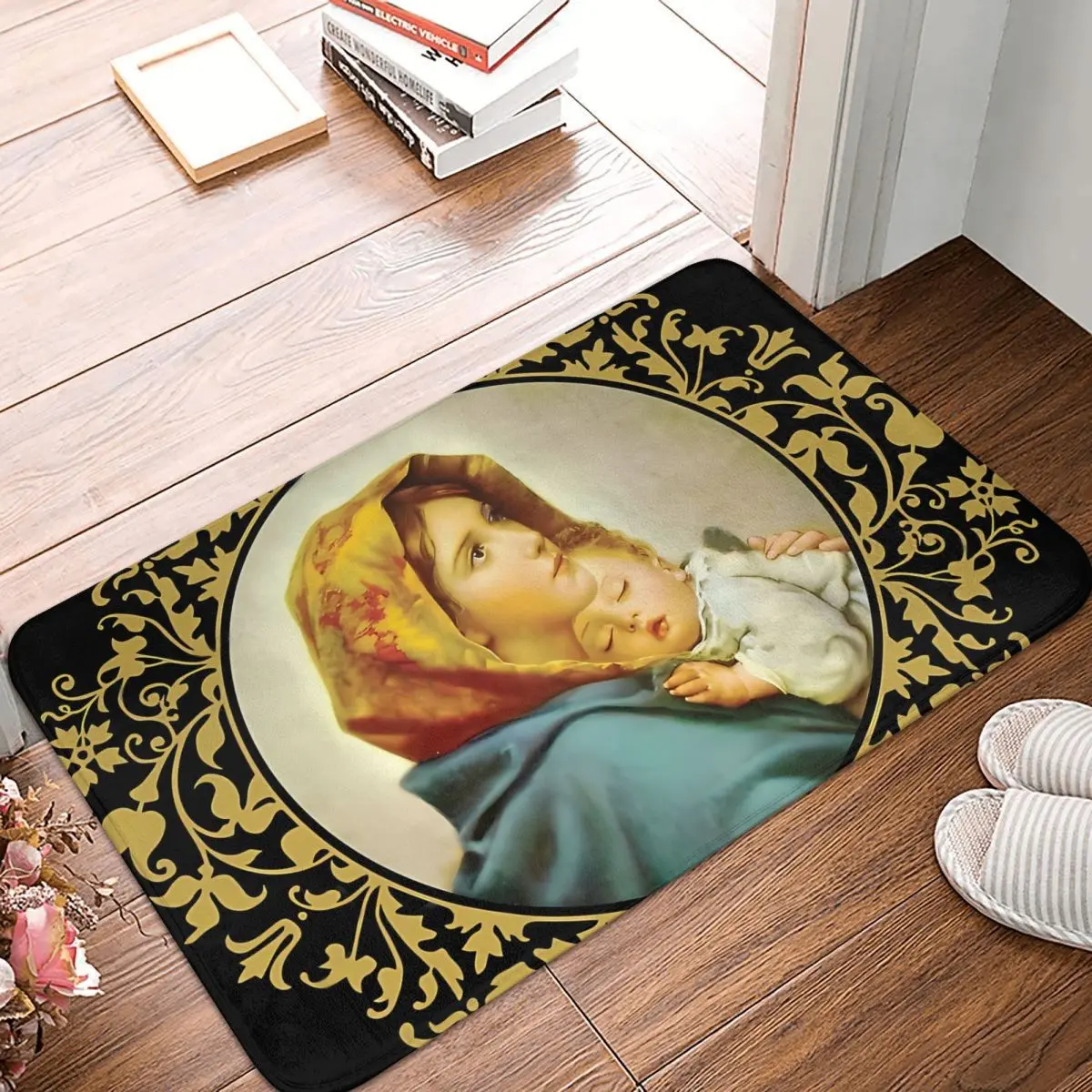 Virgin Mary With Jesus Child Non-Slip Carpet Doormat Bedroom Bathroom Mat Welcome Decor Rug