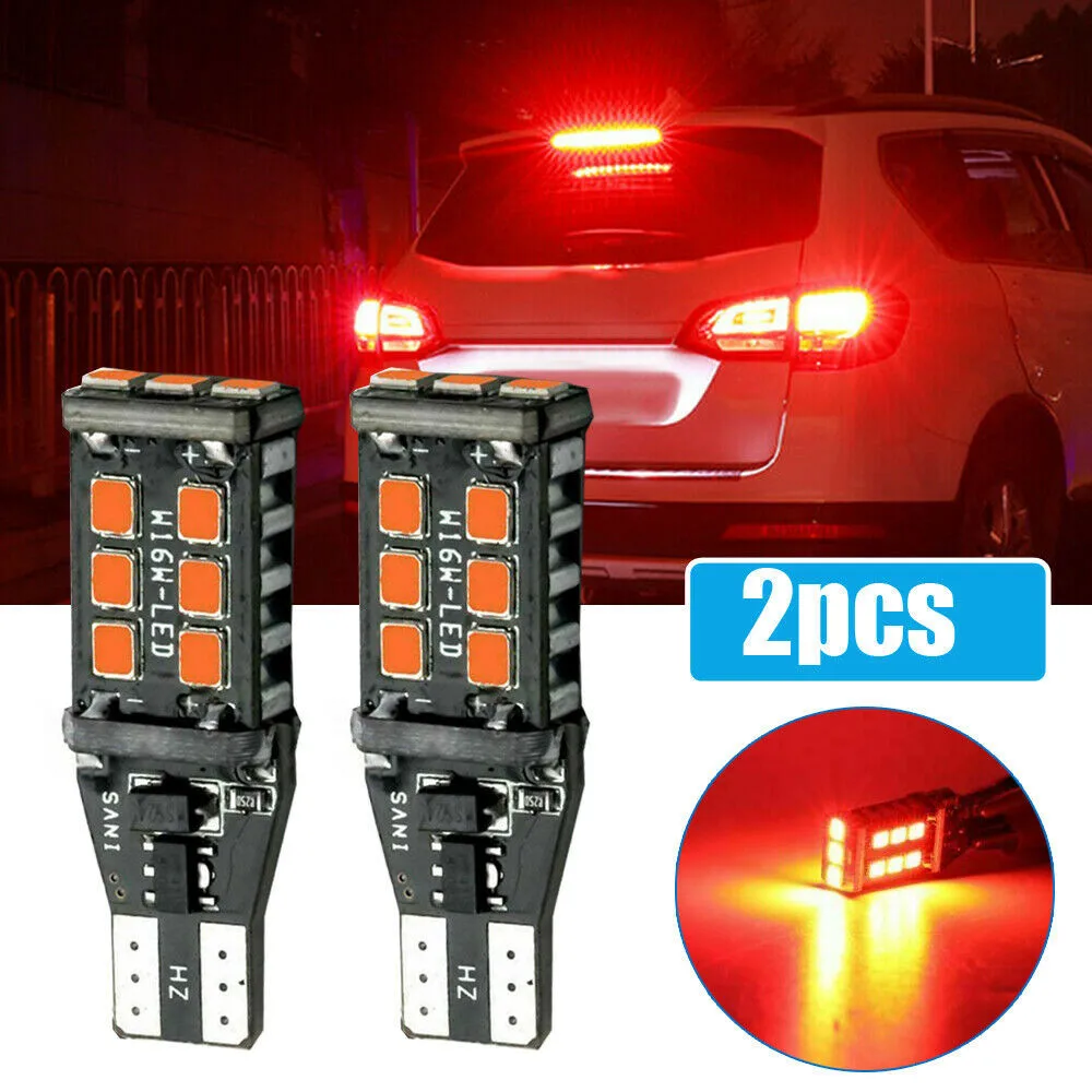 2pcs Red LED Center High Mount Stop 3RD Brake Light Bulb Canbus Error Free T15 921 912 904 916 917 920 922 W16W Brake Lamp Bulb