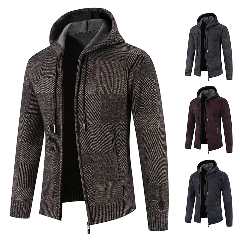 Men\'s Winter Thickened Cardigan Faux Fur Mink Sweater Cold Blouse Male Overcoat Hooded Plus Velvet Parkas Zip Outwear