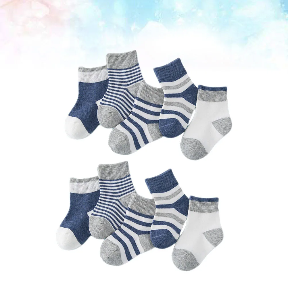 5Pairs Kids Socks High-Quality Cotton Sweat Absorption Good Elasticity Stylish Design 1-3 Year Old Dark Blue Mixed Styles