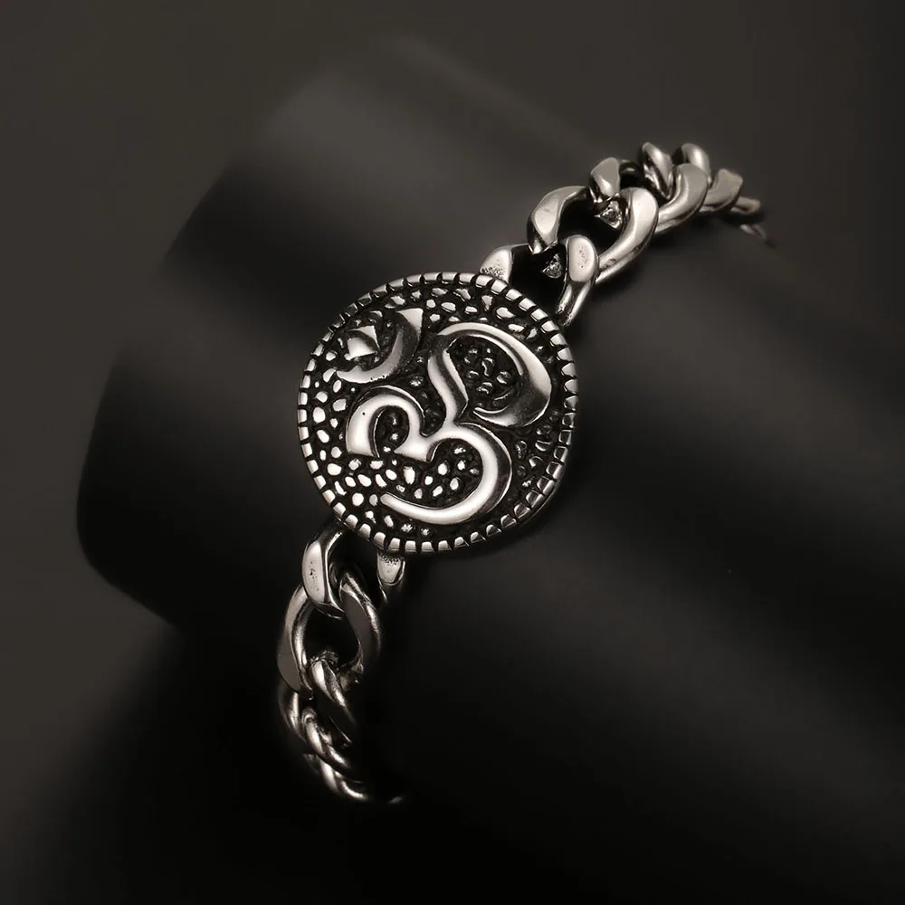 

1PC Vintage Stainless Steel OM Bracelet for Men Meditation Yoga Bracelet Man Spiritual Jewelry