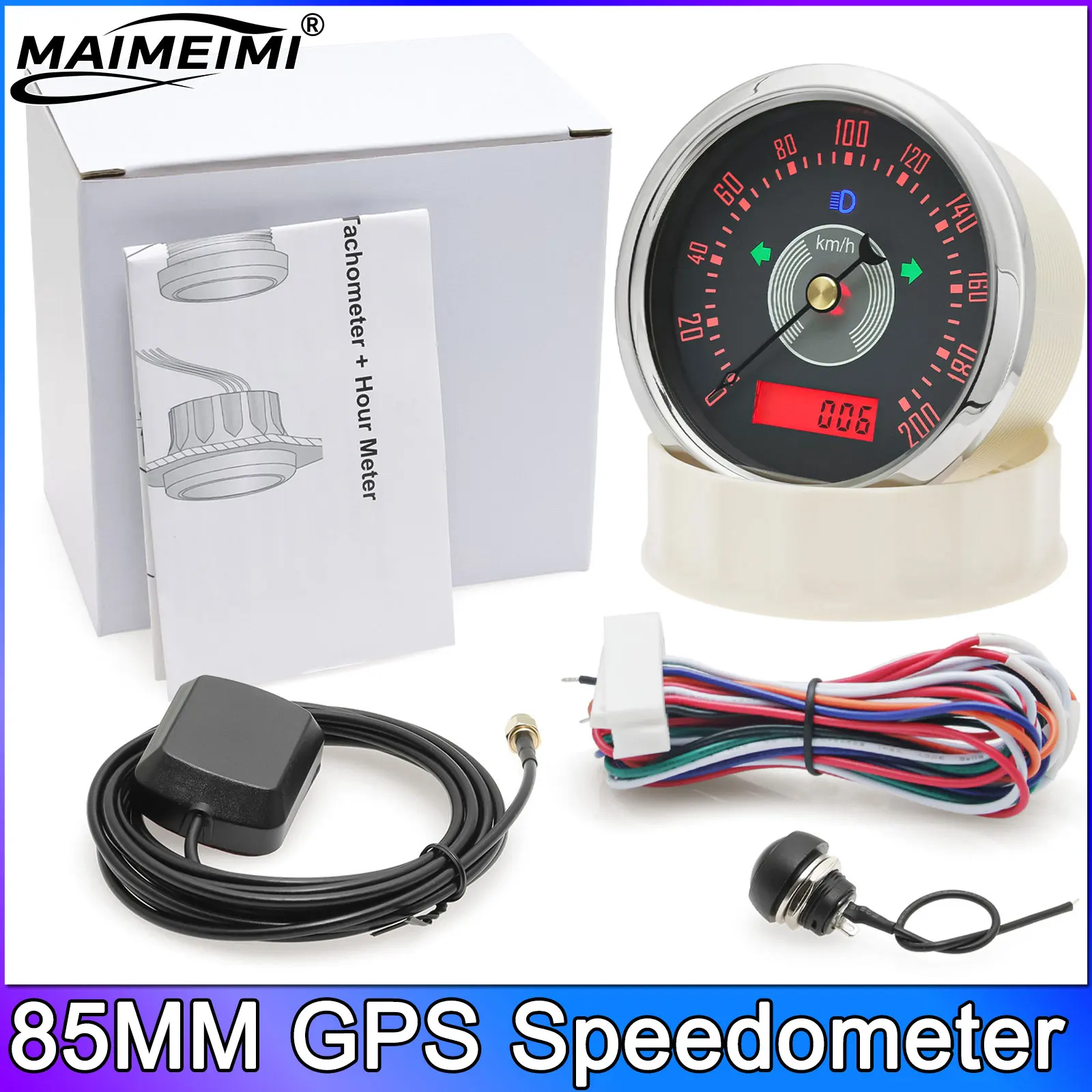 

85MM GPS Speedometer Gauge 200kmh For Car Truck Boat Speed Meter Odometer Yellow/Red Backlight GPS Sensor