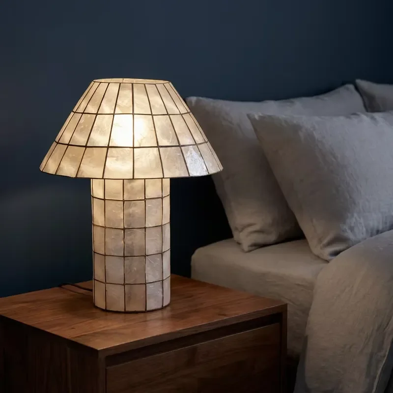 Modern Mushroom Table Lamp Marble Mosaic Metal Frame Bedside Light for Bedroom Living Room Hotel Study Villa Home Decoration