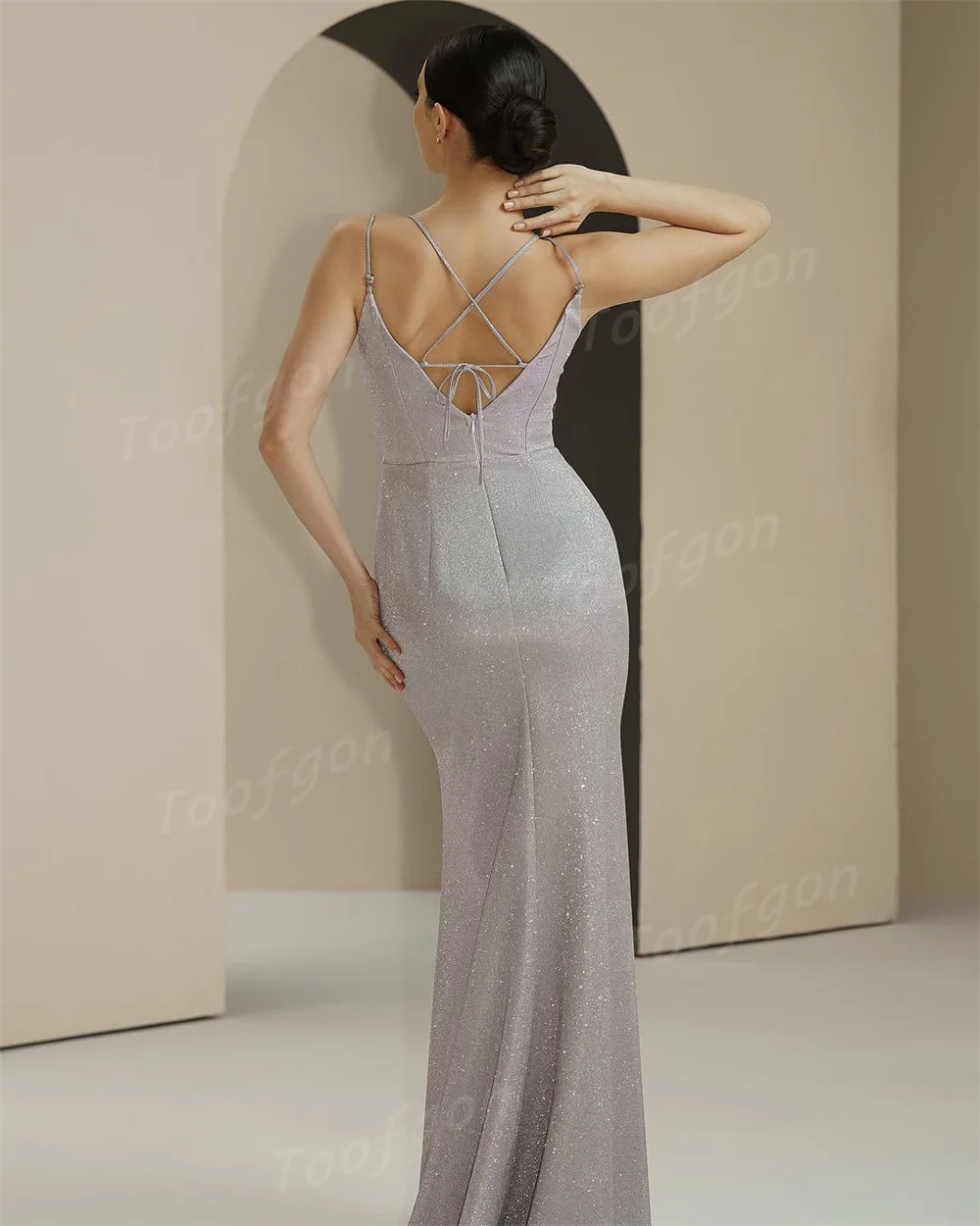 Toofan Блестящие длинные вечерние платья Русалка Спагетти с разрезом на бретельках Индивидуальное женское платье знаменитостей Специальные платья для выпускного вечера