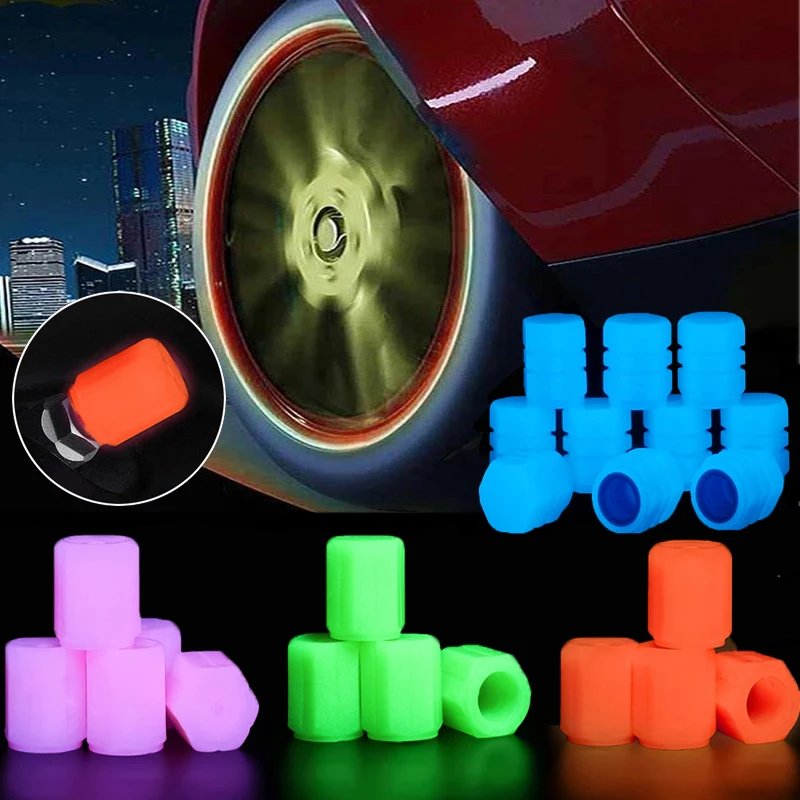 New Red Luminous Tire Valve Cap Car Motorcycle Bike Universal Wheel Night Glowing Caps Tyre Fluorescent Decor Accessories