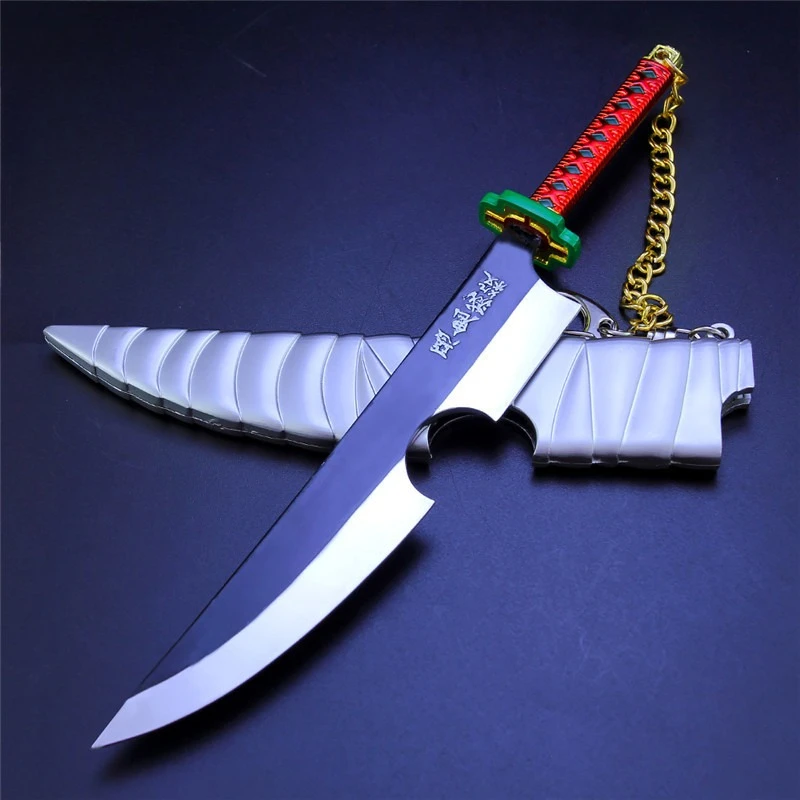 21cm Demon Slayer Uzui Tengen Sword Sound Hashira Dual Blade Anime Peripheral Katana Samurai Metal Weapon Model Collection Toy