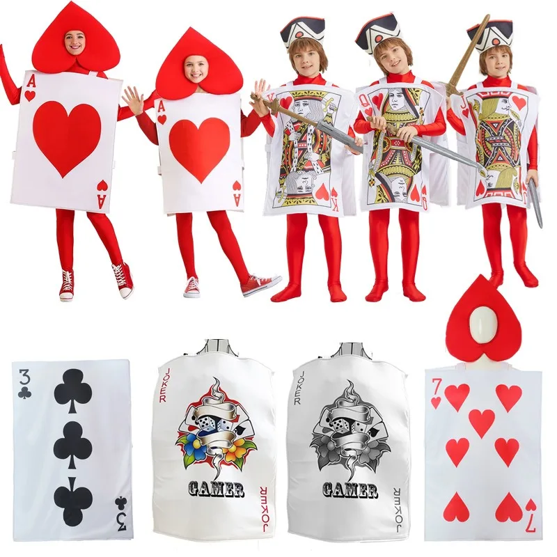 ハロウィン-大人用-ポーカー-コスプレ-コスチューム-レッドハート-エース-キング-ジョーカー-楽しいパーティー-スーツ