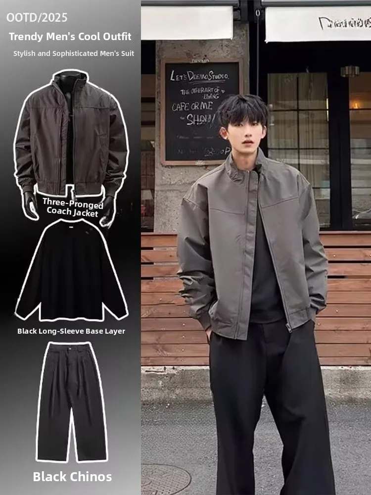 

American Sle Tee-Proof Flight Jaet Men's ort Sle Stand Collar Baseball Outerwear Autumn Faion Set