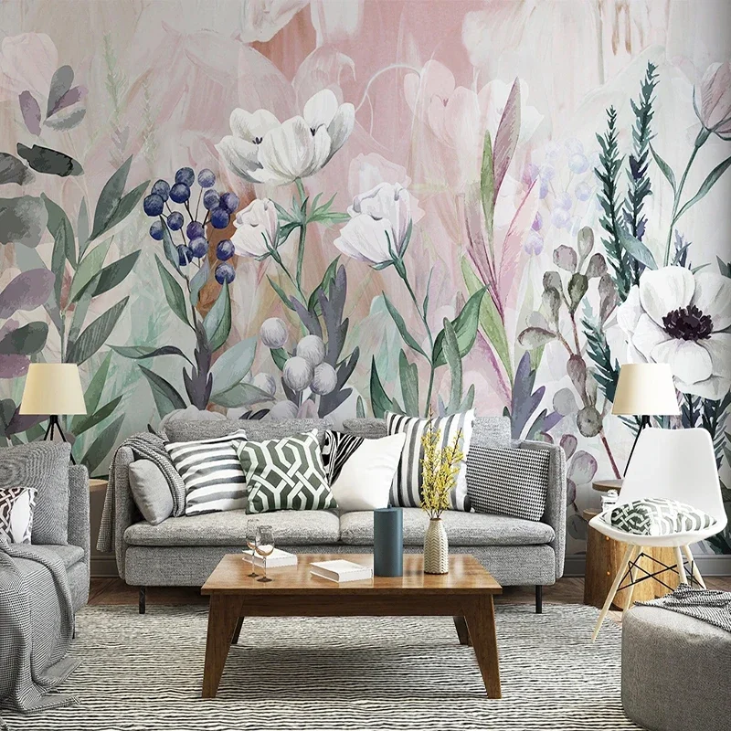 

Custom Wallpaper Nordic Plants Flowers American Pastoral Wall Cloth Restaurant Living Room Backdrop 3D Wall Covering Home Decor