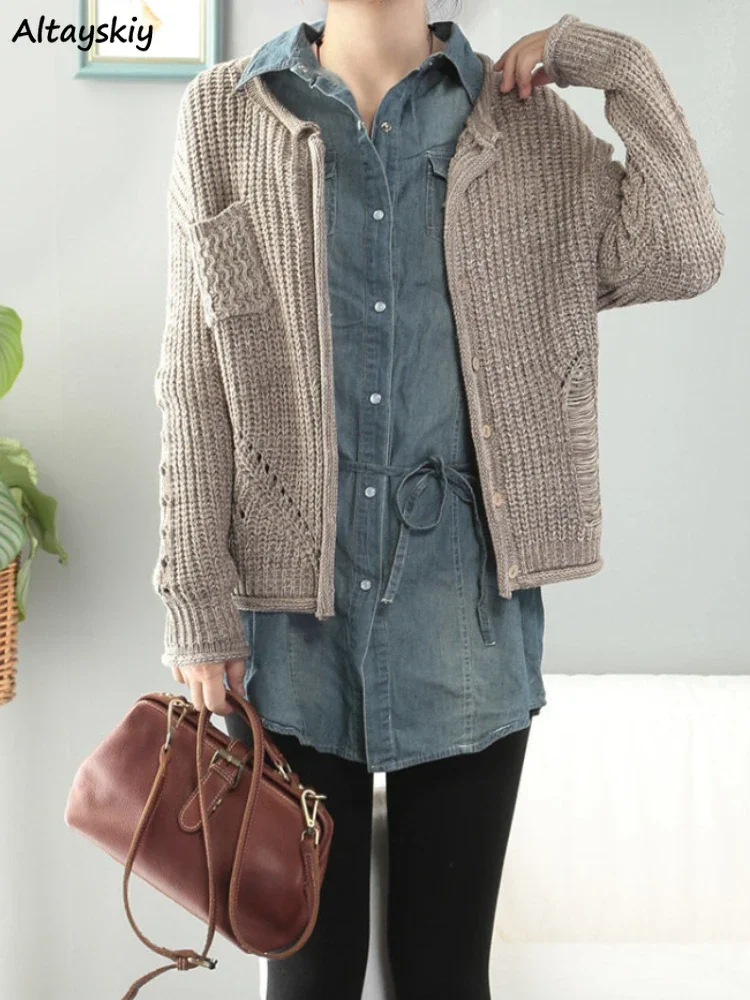 

Cardigan Women Loose Design All-match Pure Retro Stylish Tender Warm Autumn Sweater Korean Style Pocket Casual Female Simple New