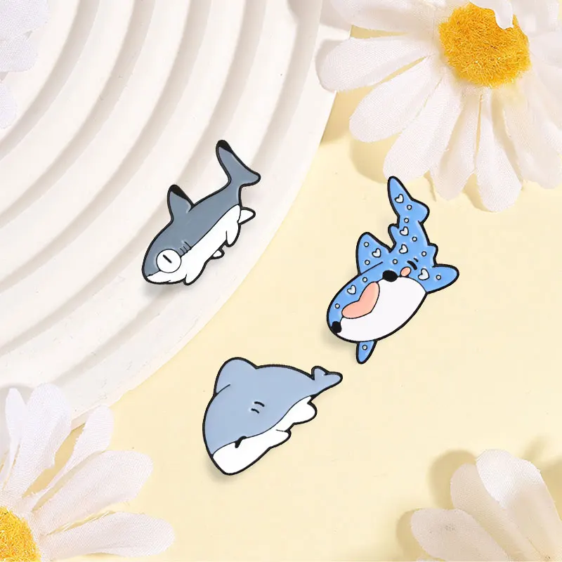 Cartoon Heart Shaped Mouth Spotted Whale Shark Badge Funny Cute Shark Sea Creature Enamel Pins Clothes Bags Brooch Jewelry Gifts