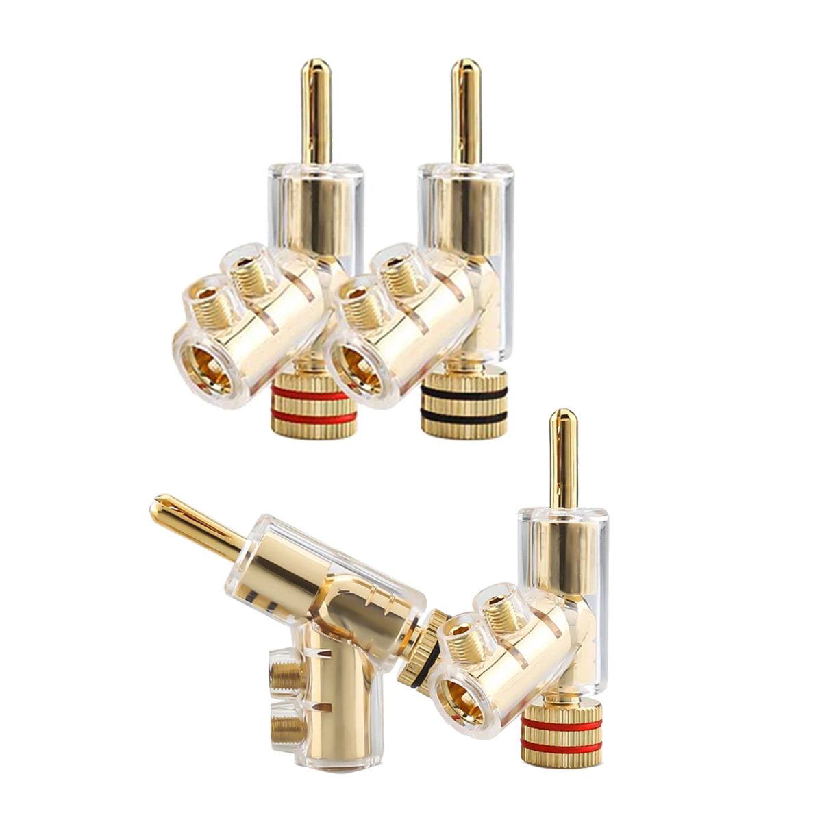 A57G-4Pcs Banana Plugs 45 Degree Angled Banana Connectors Screw Locking Connectors for AV Receiver,Amplifier,Speaker Gold