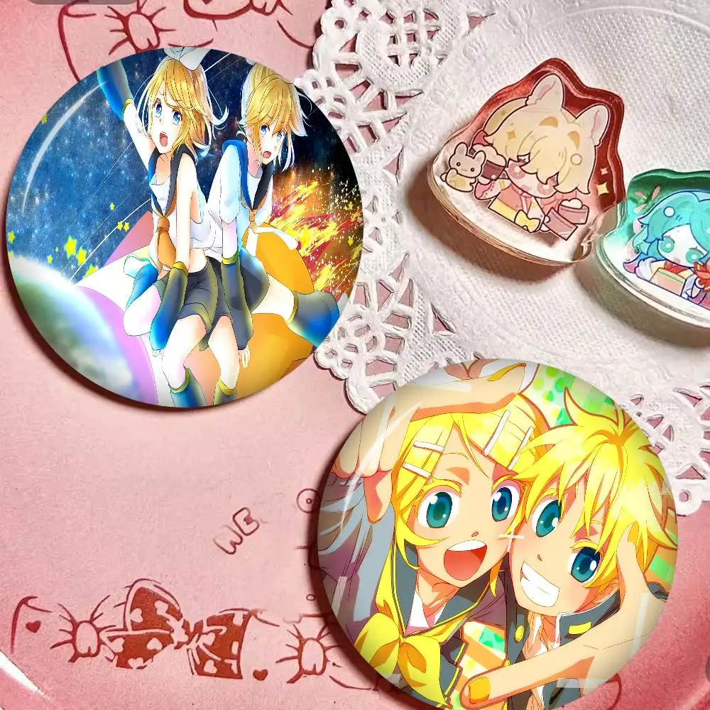 Vocaloid Duo Kagamine Rin Len 32/44/58mm Round Cartoon Brooches Handmade Pins for Backpack Jewelry Accessories Creative Badge