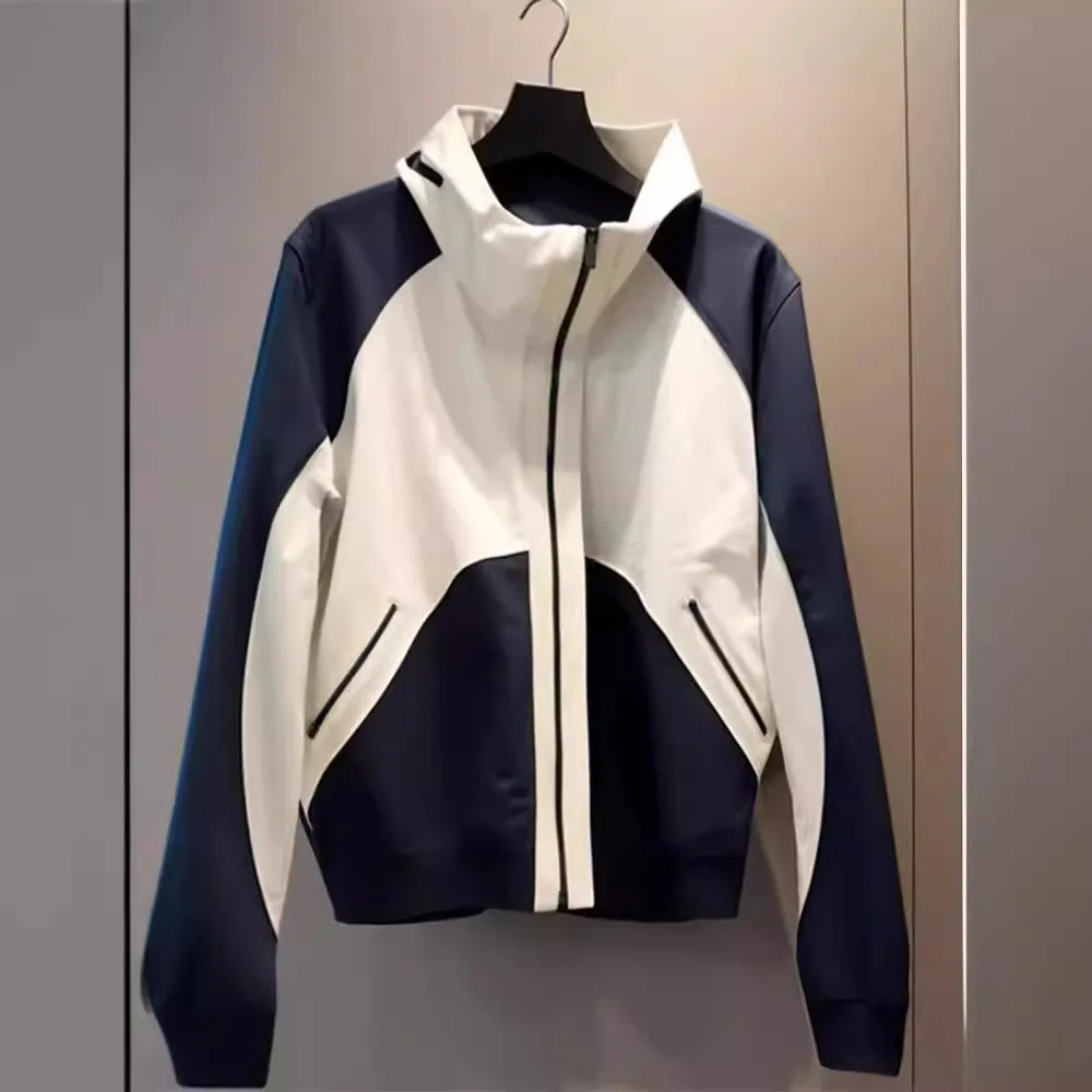 Women Hardshell Jacket Casual Short Coats Color Blocked Hooded Long Sleeves Zippper Loose Fit Office Lady 2025 Spring Autumn