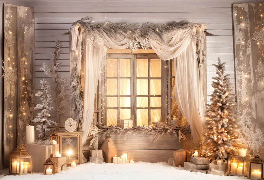 

Photography Background Winter Christmas Window Curtain Snow Xmas Tree Kids Family Portrait Decor Backdrop Photo Studio