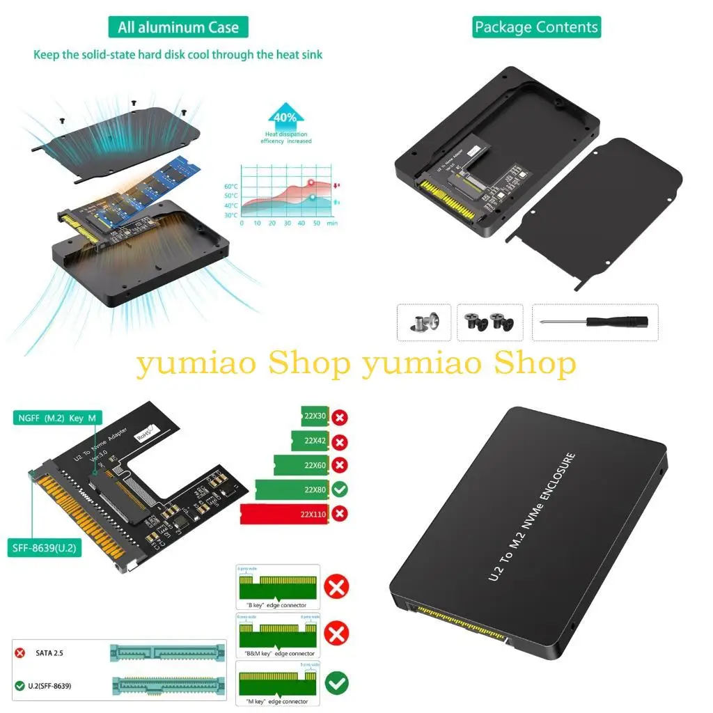 587B U.2 SFF 8639 to NVMe Adapter Enclosure Efficient Aluminum Case Heat Disipation
