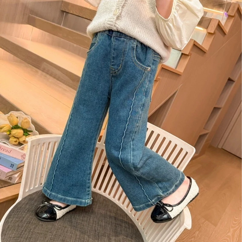 

Girls Autumn Jeans 2026 Spring and Autumn New Girls Korean Style Slim and Stretch Flag-bottom Pants 2-8 Years Old