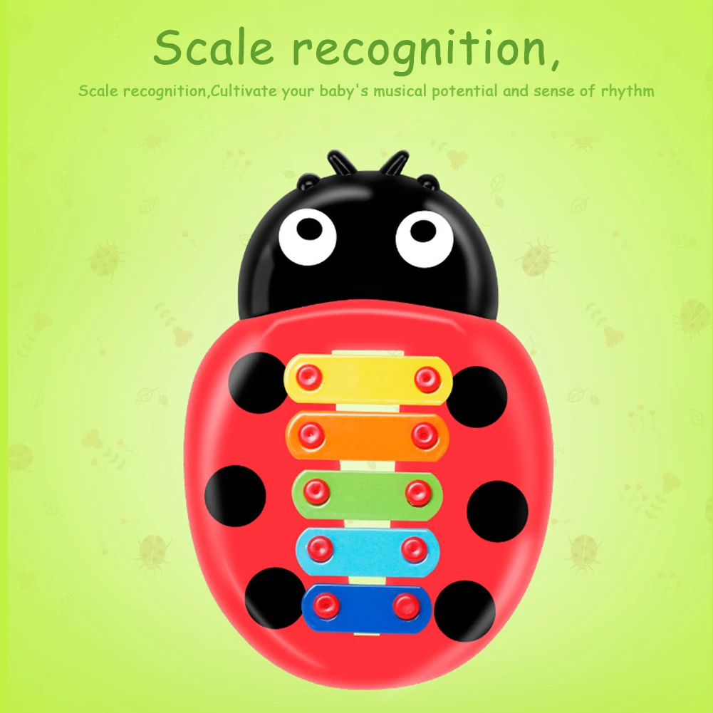Ladybug Glockenspiel Xylophone 8 Notes Percussion Musical Instrument with Mallet Toddlers Educational Musical Toy 2PCS