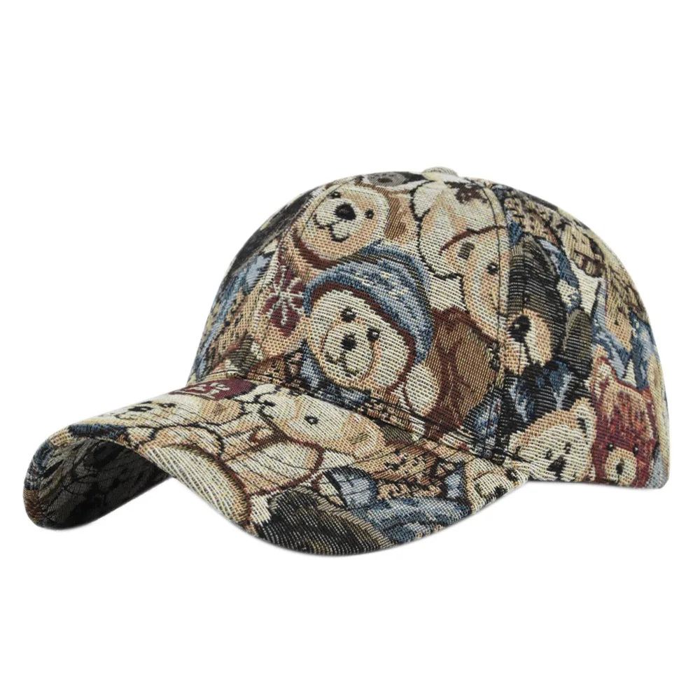 Fashion Dog Print Cute Bear Baseball Cap Little Bear Print Cartoon Unisex-Teens Caps Cotton Fashion Hip Hop Vintage Hat