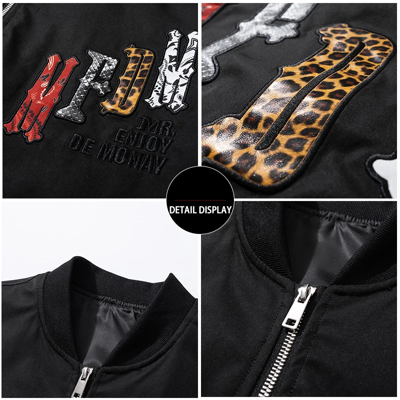 Men Leopard Dot Leather Letter Baseball Jacket 2024 Spring New High Street Couple Casual Coat Men Tops #