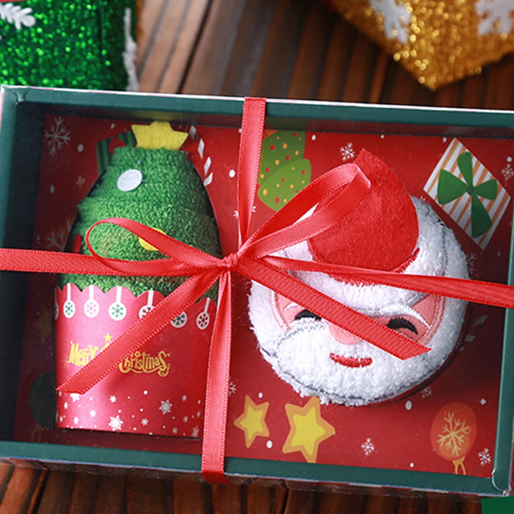 

2Pcs Christmas Cake Cotton Towel Soft Hand Towel Santa Tree Xmas Gift Decoration Christmas Cotton Towels Santa Towels