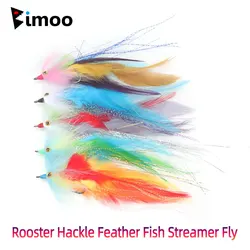 Bimoo 2/5PCS #2/0 Rooster Hackle Feather Fish Streamer Fly Pike Trout Bass Salmon Steelhead Saltwater Fly Fishing lures
