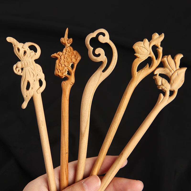 여성용 천연 복숭아 나무 머리핀, 젓가락 모양의 헤어 클립 핀, 레트로 스타일 헤어 쥬얼리 액세서리