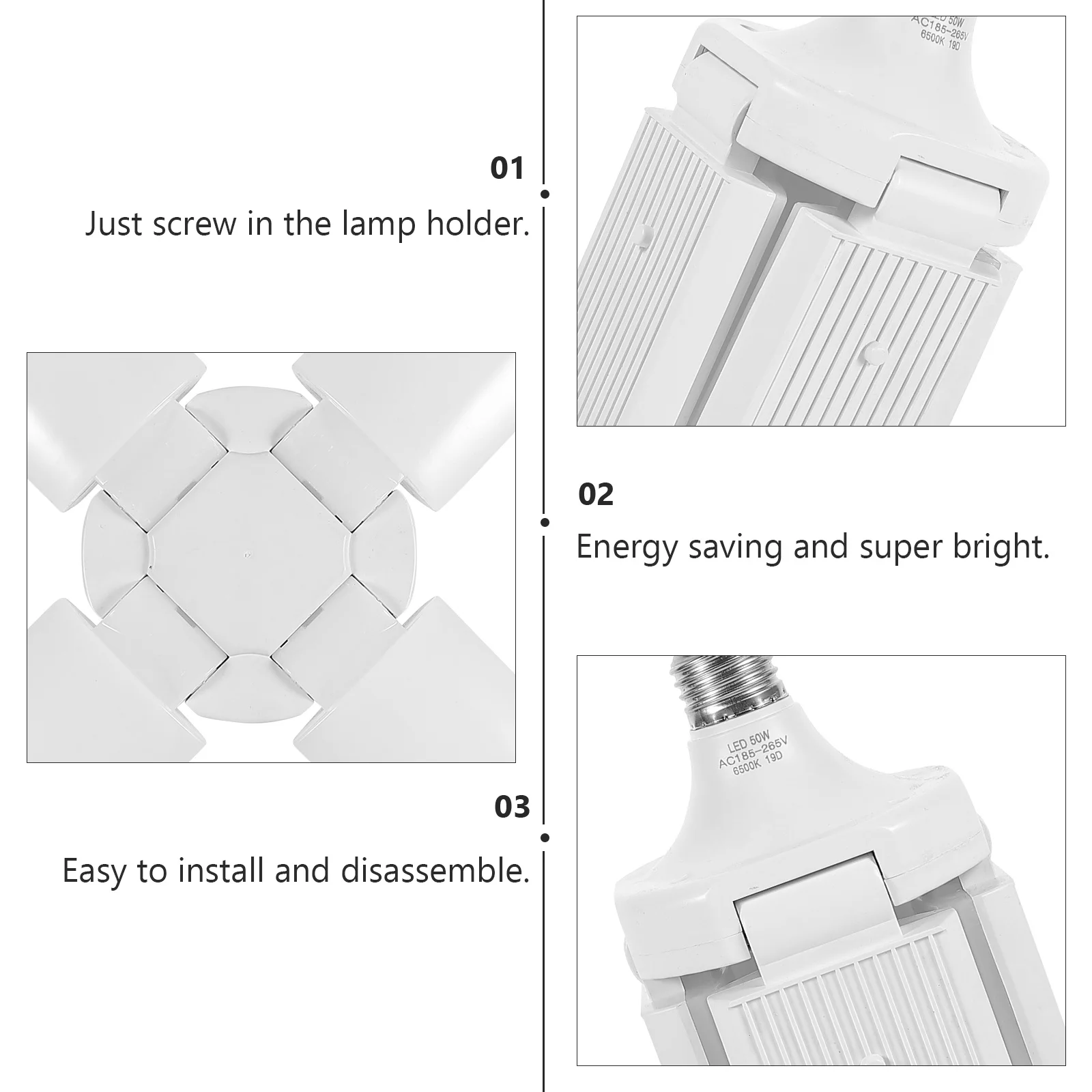 

1Pcs LED Garage Lamp 4-Leaf Folding Energy Saving Light Super Bright Dimmable for Office Home Basement Auto Repair Shop