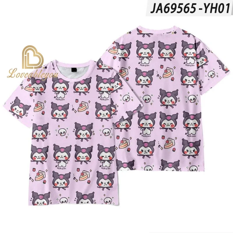 San Melody Kuro Short Sleeve T-shirts Kids Harajuku Cartoon Style Cute Tops Cartoon Print Student Tees Women Summer Clothes