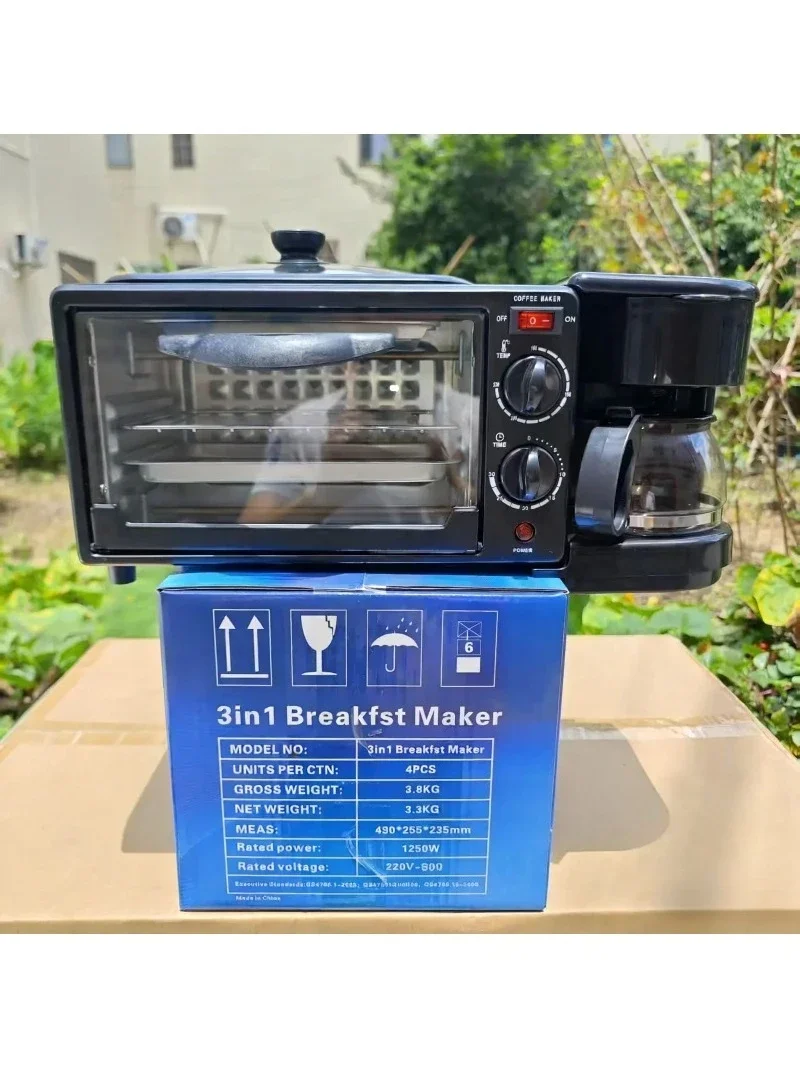

3 in 1 Breakfast Machine Coffee Maker Toaster Oven Multifunctional Electric Baking Machine Timer Control