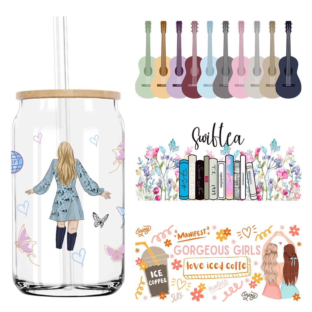 

Country Music Books And Guitar 16OZ UV DTF Cup Wrap Transfers Stickers Custom Labels DIY Waterproof Logo For Libbey Glass Can