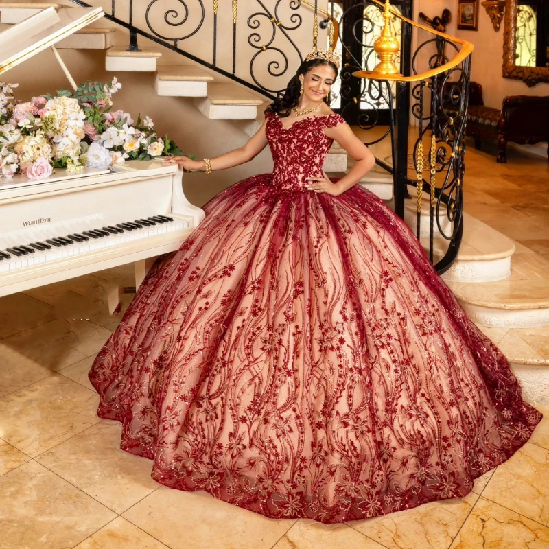 Robe de Rhbrillante rouge de luxe, robes de Quinceanera, hors de l'initiative, perles de dentelle, cristal, robes de mariée de fête, ThydrPatients, robe éducative