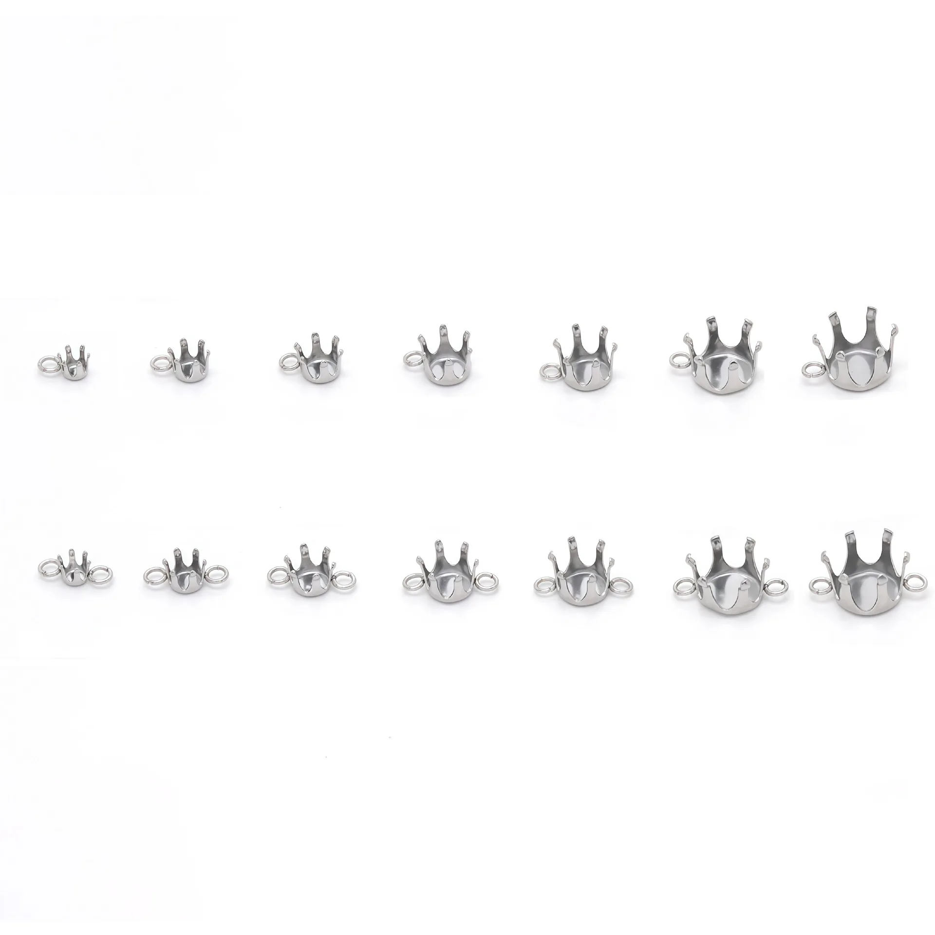 10Pcs/Lot Stainless Steel 6‑Prong Crown Bezel Settings Single & Double Loop Empty Stone Base DIY Zircon Gemstone Jewelry Making