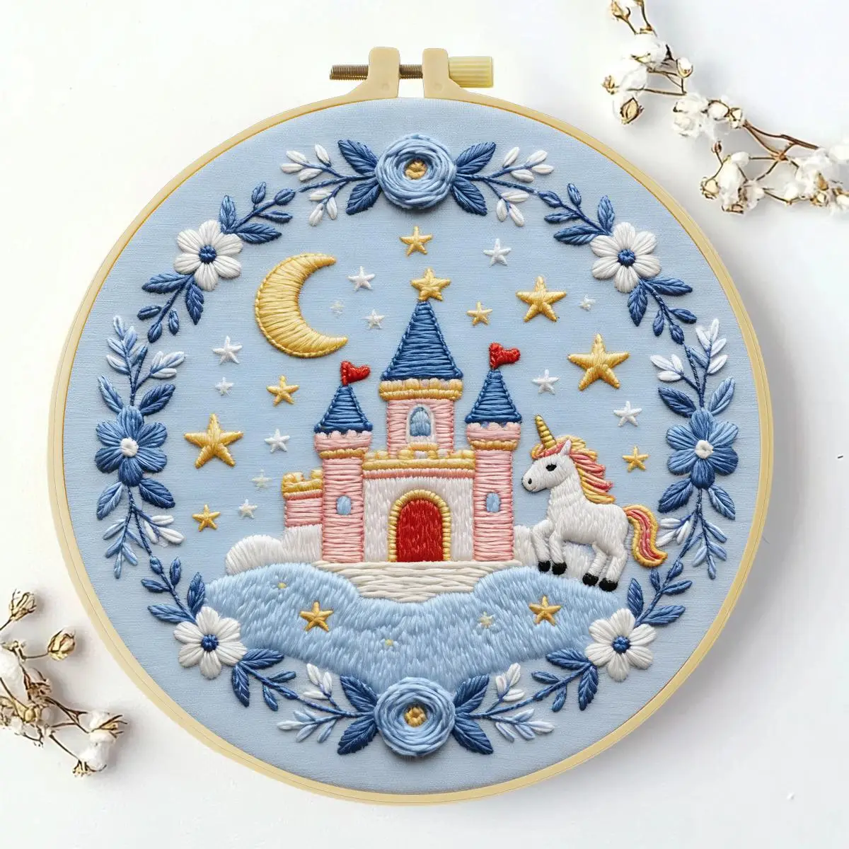 1 Stück 20X20CM/15X15CM 7,87/6,3 Zoll Traumschloss Stickerei Starter-Kit DIY-Kit DIY-Stickerei-Set Handarbeiten Nähkunst – Detail 2
