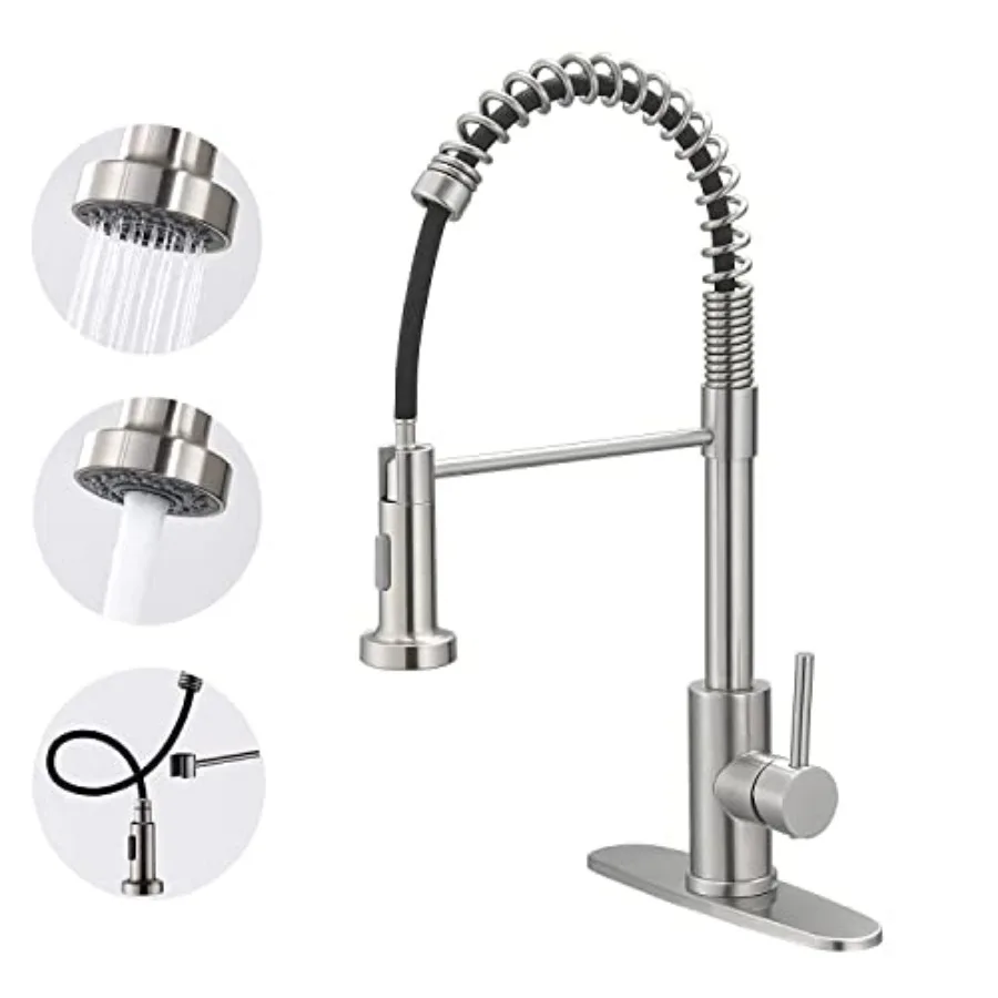 

Kitchen Faucets with Pull Out Sprayer Commercial Spring Sink Faucet Stainless Steel Pull Down Single Handle Farmhouse faucets w