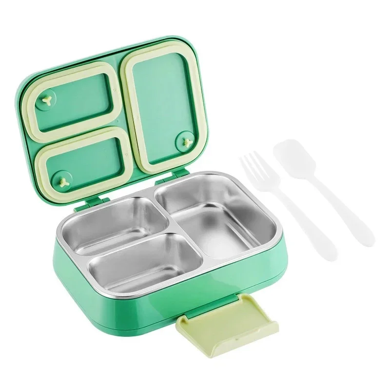 

304 Stainless Steel Thermal Lunch Box 3 Compartments Leak-Proof Insulated Food Bento Box Kids Adults Office Home School Students