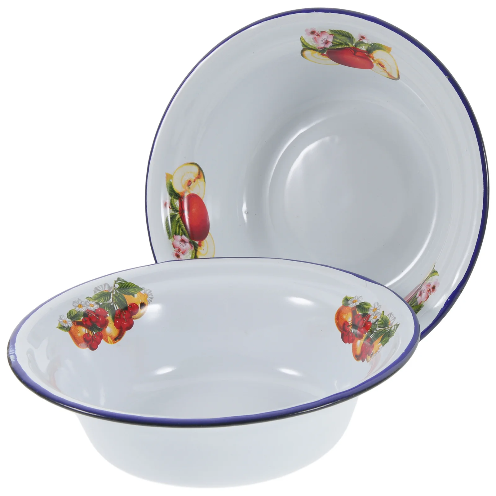 

2Pcs Thickened Enamel Basin Retro Soup Cake Vegetable Bowl Multifunction Large Capacity Non-Stain Stable Anti-Skid Old-Fashioned