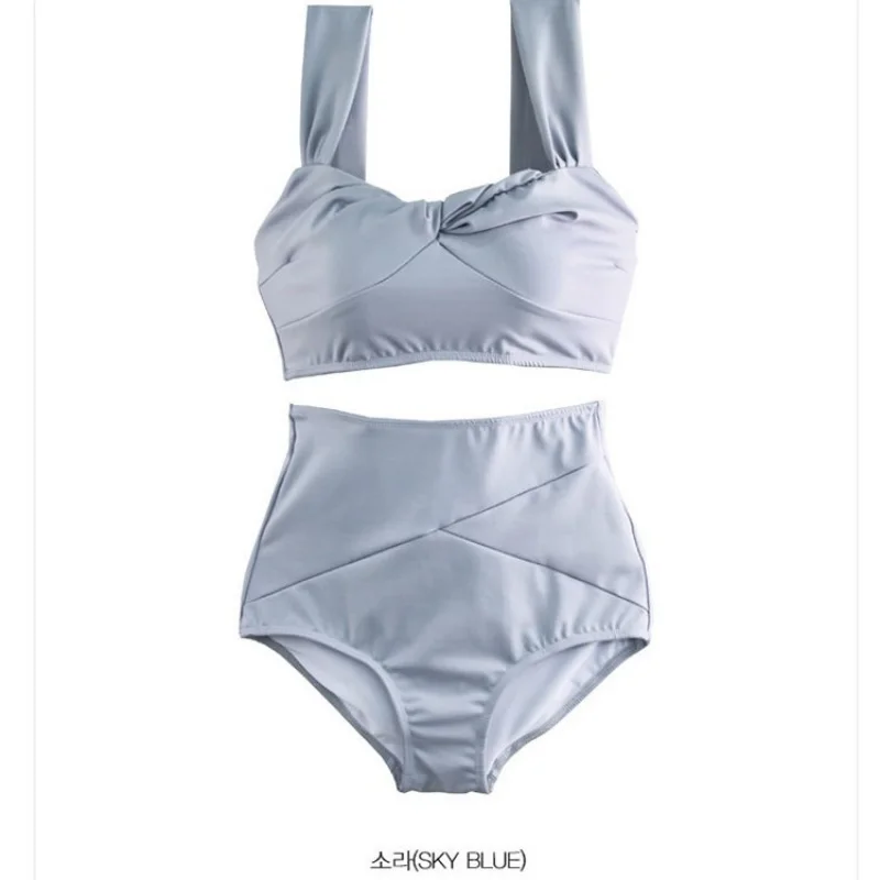 Minsu 2025 New Hot Spring South Korea Cover Your Belly with High Waist Solid Color Split Swimsuit Women's Sexy