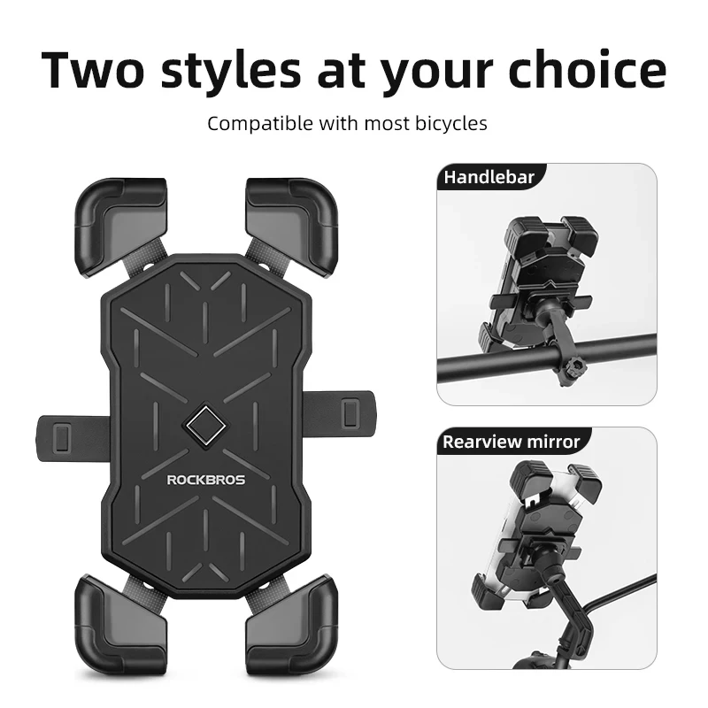 ROCKBROS Bicycle Phone Holder 360° Rotatable Universal 4.5-7.2inch Mobile Phone Stand Shockproof Motorcycle Bracket MTB Road Bik