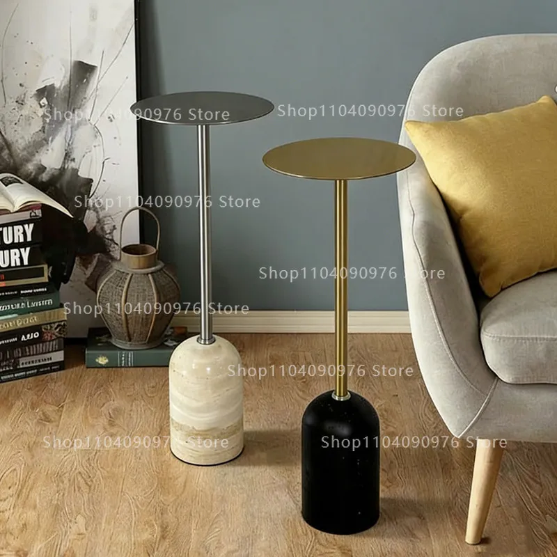 Luxury Travertine Stainless Steel Mini Round Side Table 20cm Movable for Bathtub Coffee Living Room