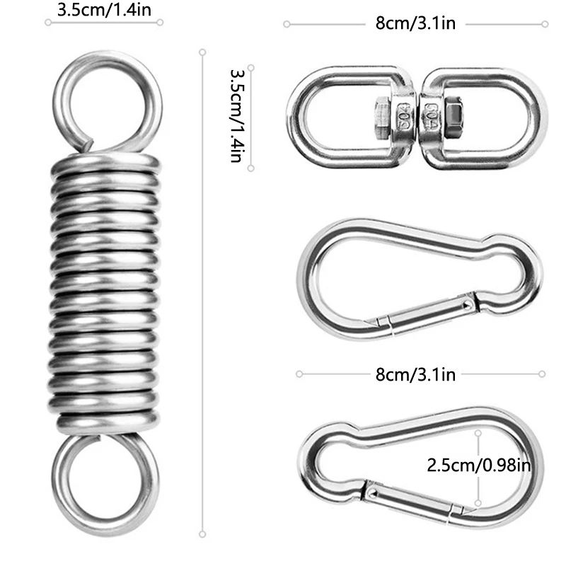 4 шт., сверхмощный подвесной комплект из нержавеющей стали 304, пружинный крючок, вращение на 360 градусов для перфорационных мешков, сиденье-качалка, качели, гамак