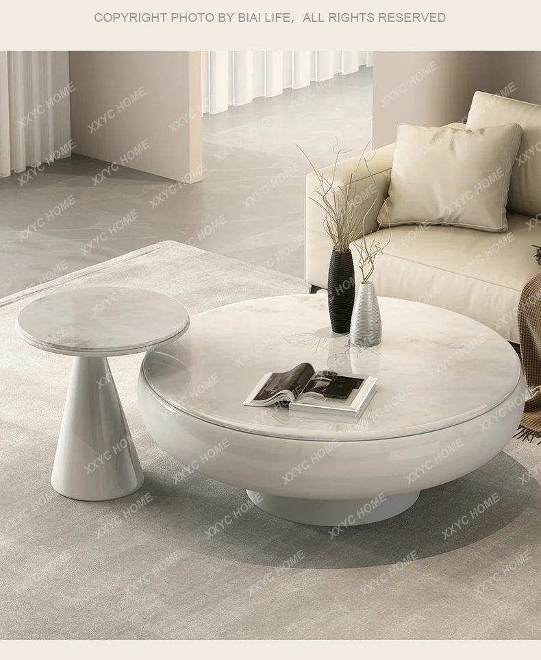 

FG11Natural luxury stone modern cream style high sense simple creative white round coffee table