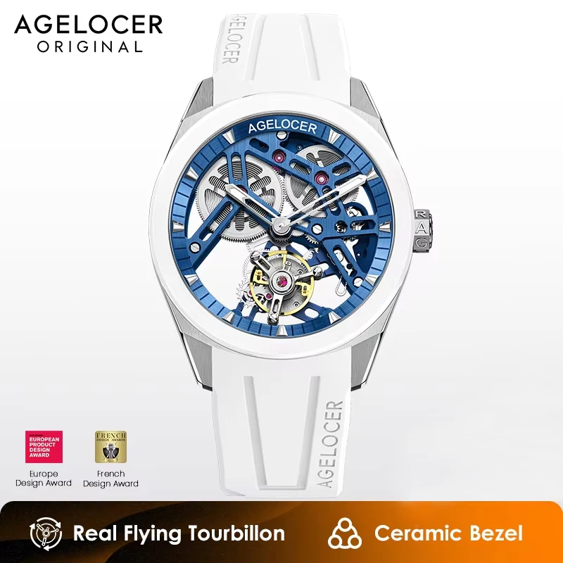 AGELOCER Men's Mechanical Dress Watch Top Brand Tourbillon Double-Sided Hollow Hand-Operated Leather Analog Fashion Luxury